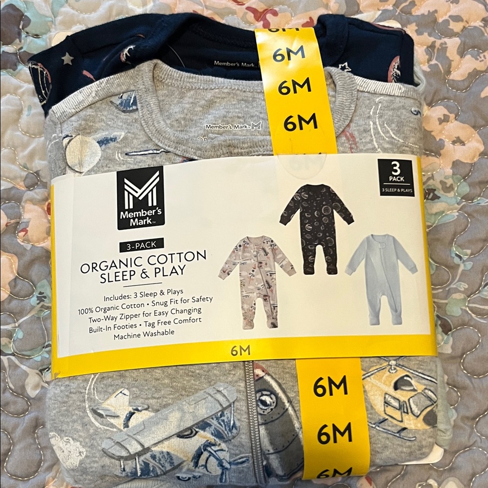 Member's Mark Organic Cotton Sleep & Play 3-Pack